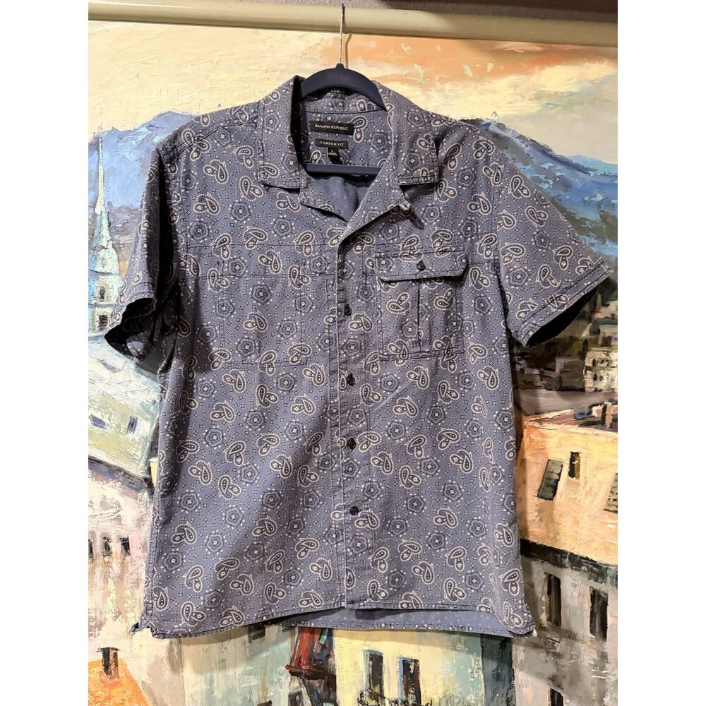 Banana Republic Paisley Camp/Cuban Short Sleeve Button Down Shirt Mens Large